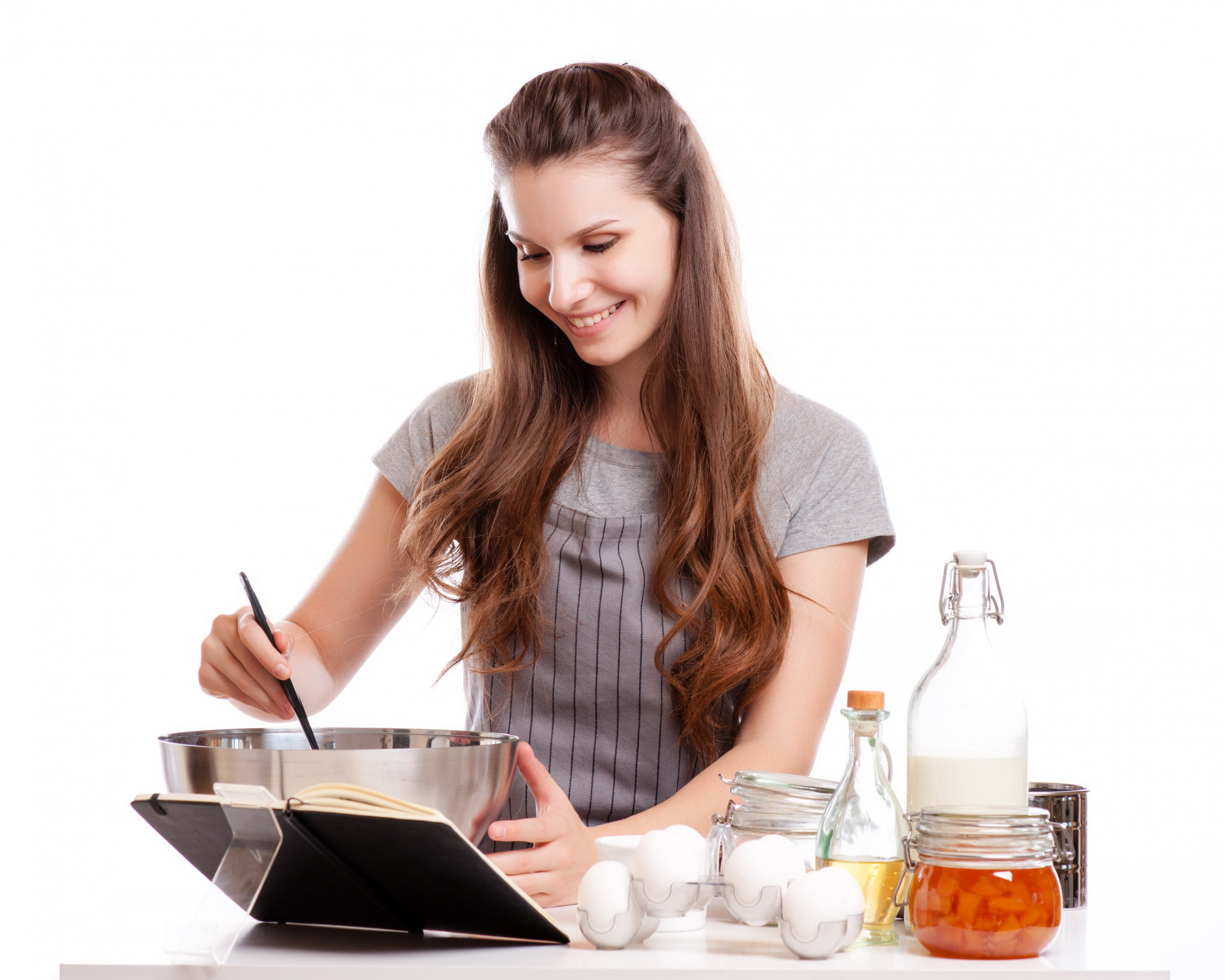Student cooking along at home